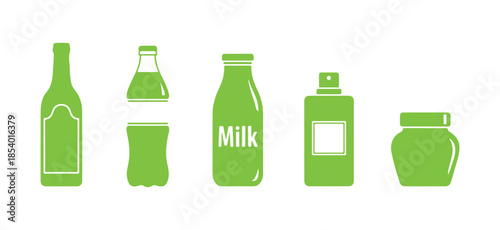 Flat design bottle icon set that's trendy. Vector
