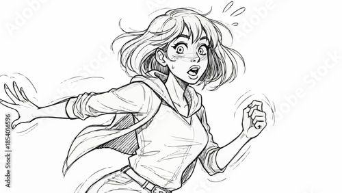 Young Woman Running with Determined Expression.