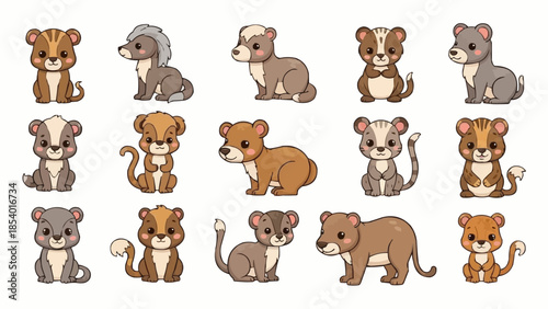 Collection of Cartoon Animals Sitting and Playing.