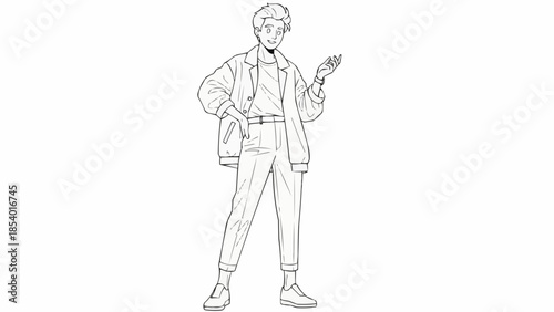 Man Standing with Hand in Pocket Holding Object.