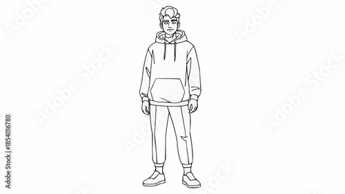Young Man Wearing Hoodie and Sweatpants.