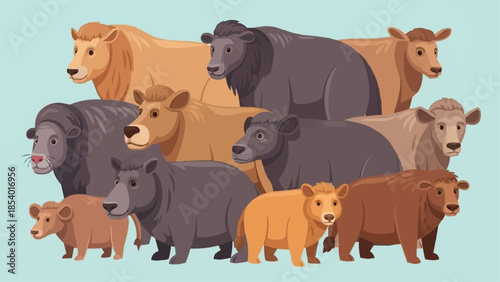 Group of Cartoon Animals Standing Together.