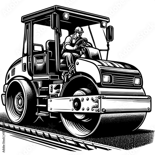 Road Roller Operator Compacting Asphalt