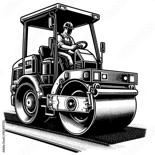 Road Roller Operator Compacting Asphalt