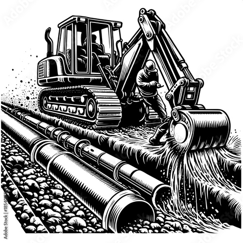 Trencher Operator Digging Trenches