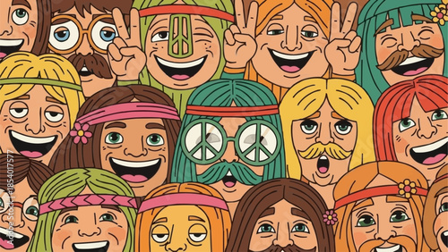 Diverse Group of Cartoon Happy Faces.