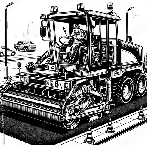 Paver Operator Laying Asphalt