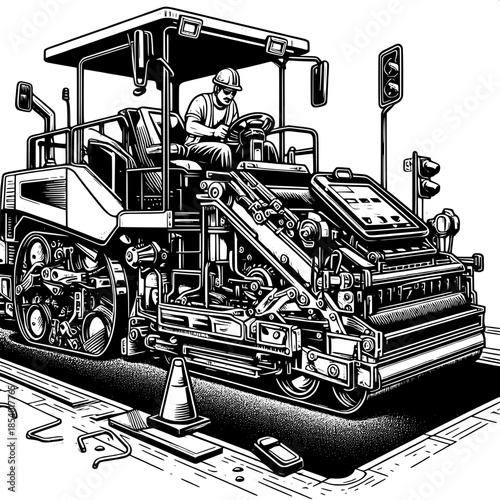 Paver Operator Laying Asphalt