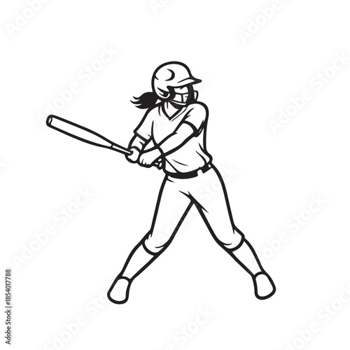 🥎 Female Softball Player Batting Motion Illustration