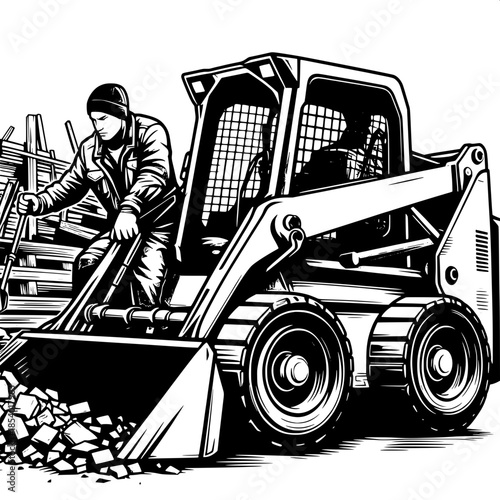 Skid Loader Operator Handling Debris