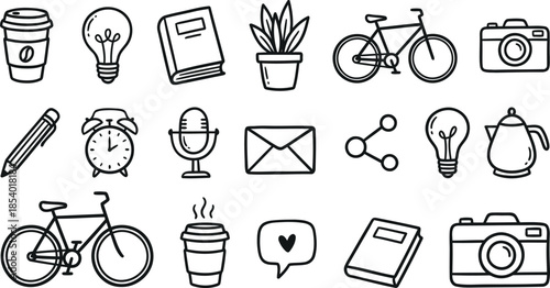 Collection of modern line icons for business and daily life