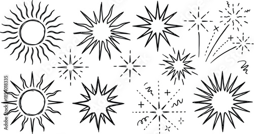 Black starburst and sunburst graphics for designs