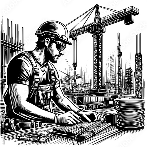 Crane Operator with Safety Harness