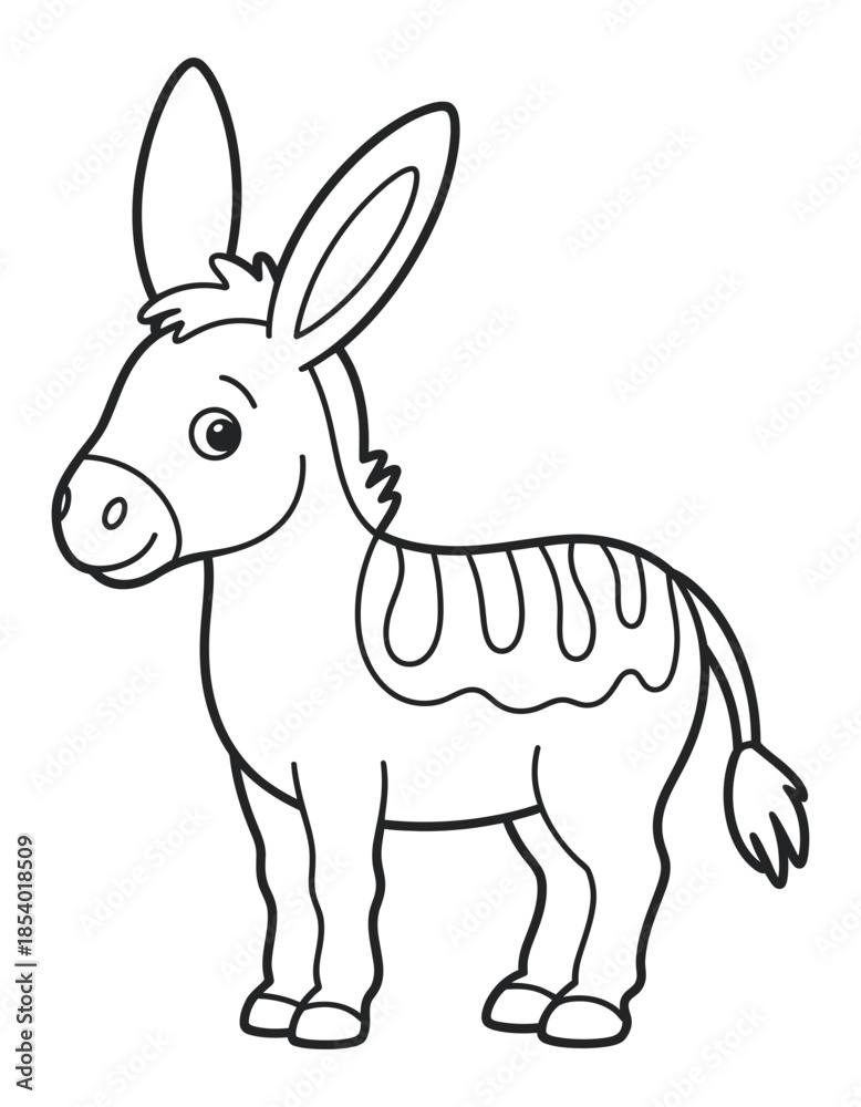 Obraz premium Cute cartoon donkey illustration for children's coloring pages