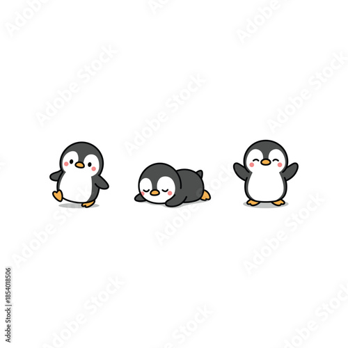 Cute kawaii penguin cartoon collection, vector illustration