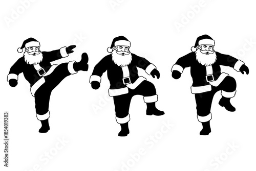 Funny santa claus silhouette doing martial arts kick