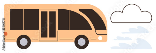 Urban bus with spacious design, large windows, cloud and sky elements. Ideal for mobility, public transport, eco-travel, sustainability, city commuting innovation and smart travel concepts. Simple
