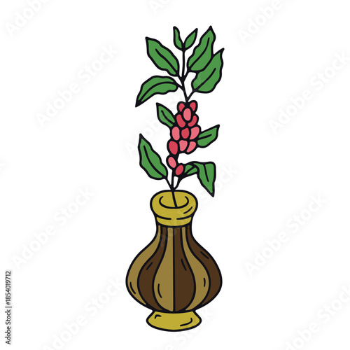 Hand drawn coffee plant branch in ceramic vase doodle icon vector illustration