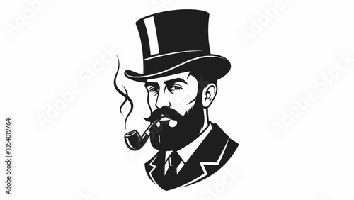 A distinguished gentleman with a beard and top hat smoking a pipe, rendered in a classic black and white illustration style.