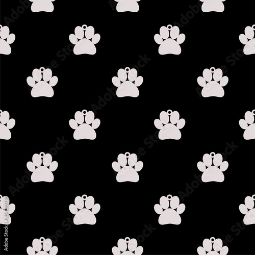 Fotografía Dog collar with name tag seamless pattern isolated on black background