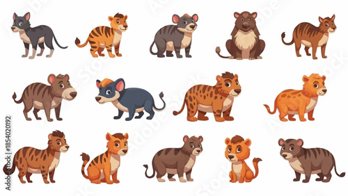 Collection of Various Cartoon Wild Animals.