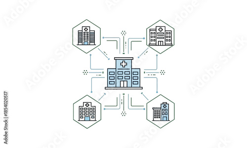 Integrated Hospital Network Illustration and Digital Healthcare Facility Connectivity System