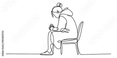 Continuous line drawing of person sitting
