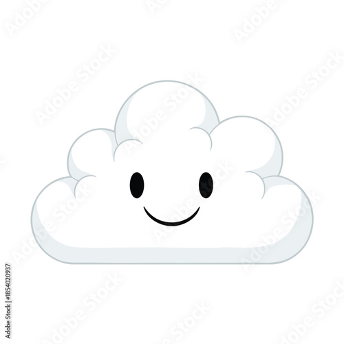 A smiling, cartoonish cloud with simple black eyes and a curved mouth
