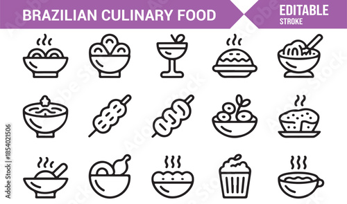 Brazilian culinary tradition and local food outline icon pack