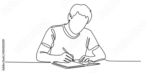 Continuous line drawing of a person writing