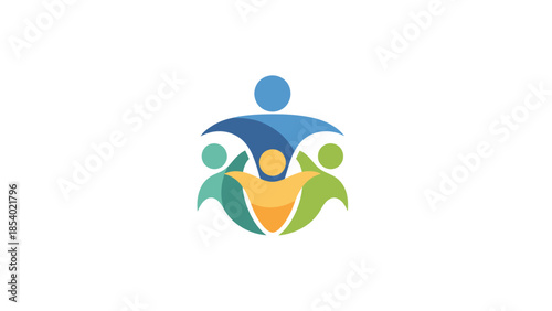 Abstract Colorful Human Figures Connected Together Symbolizing Unity.