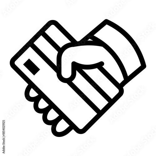 Line style e-commerce icon of a hand holding a credit card, representing digital payment, cashless transaction.