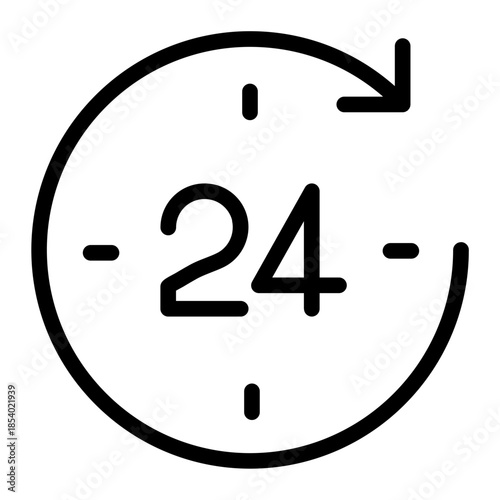 Line style e-commerce icon of 24 hours service representing customer support.