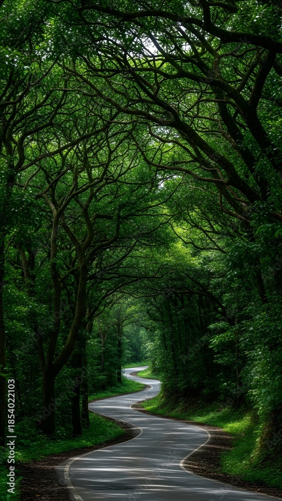 Fototapeta premium Serene Forest Path Under Lush Green Canopy