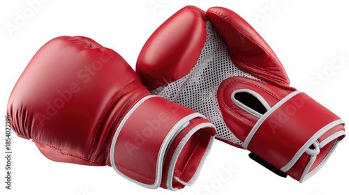 Power in Pairs: Two vivid red boxing gloves, poised ready for action, encapsulate the raw power and determination inherent in the sport of boxing.