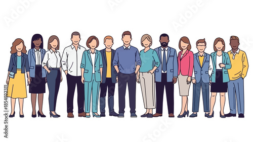 Diverse group of people standing together in a row.