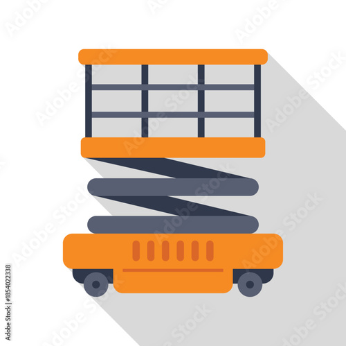 Industrial scissor lift icon featuring an elevating platform on a white background with shadow