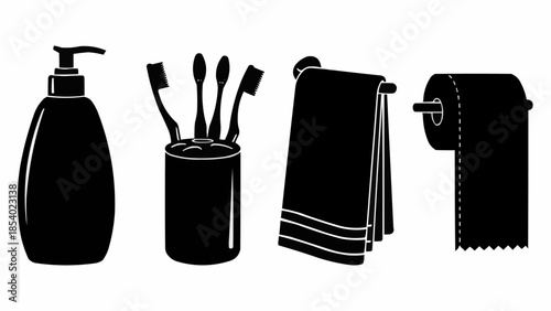 Bathroom Accessories Silhouette Illustration Set.