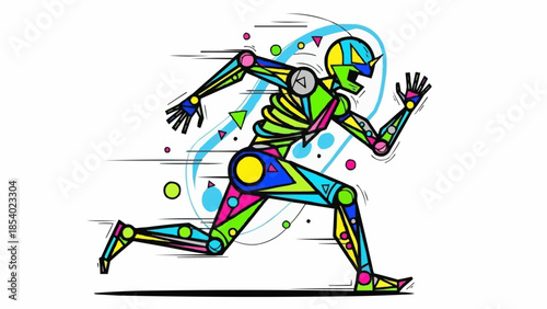 Colorful Robot Running with Dynamic Motion.