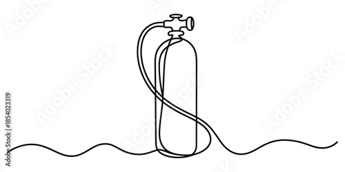 Scuba diving air tank cylinder continuous line drawing icon