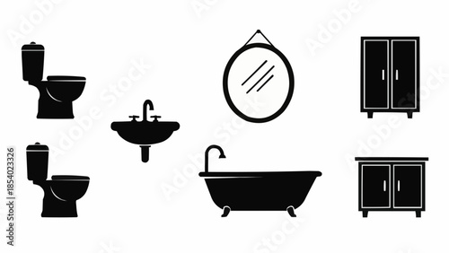 Bathroom Fixtures and Accessories Silhouette Set.