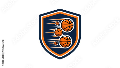 Basketball Shield Emblem with Motion Effect.