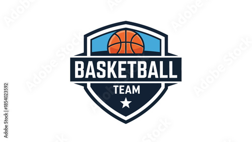 Basketball Team Emblem with Ball and Shield.