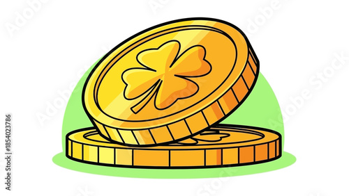 Two golden coins with a four-leaf clover symbol on top, representing luck and wealth.