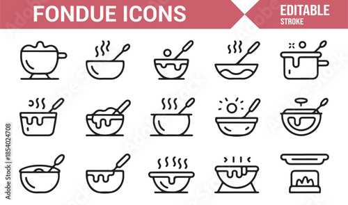 Modern fondue and cuisine outline icons