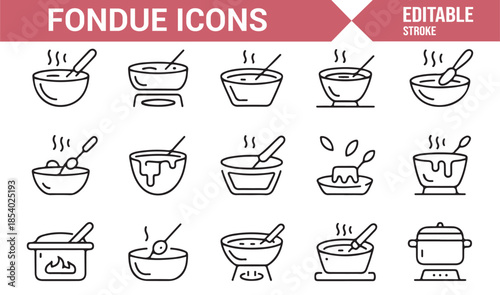 Culinary fondue pot and serving symbol collection
