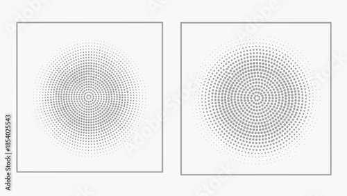 Abstract Circular Patterns Created with Numerous Small Dots on a White Background