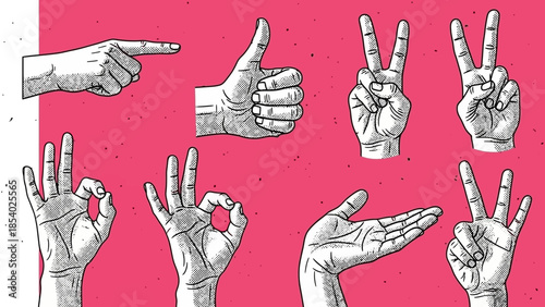 A Collection of Hand Gestures and Symbols Expressing Communication and Agreement