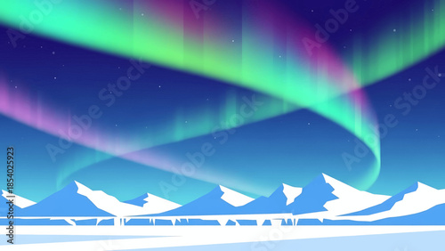 Spectacular display of green and purple aurora borealis lights.