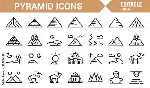 Editable outline pyramid icons on white background